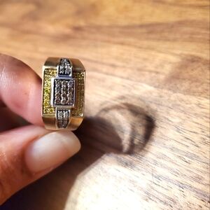 Mens Yellow, chocolate and white diamond ring